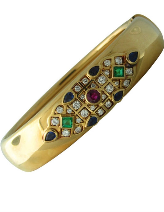 Cartier Gem-set and Diamond 18K Gold "Byzantine" Bangle Bracelet