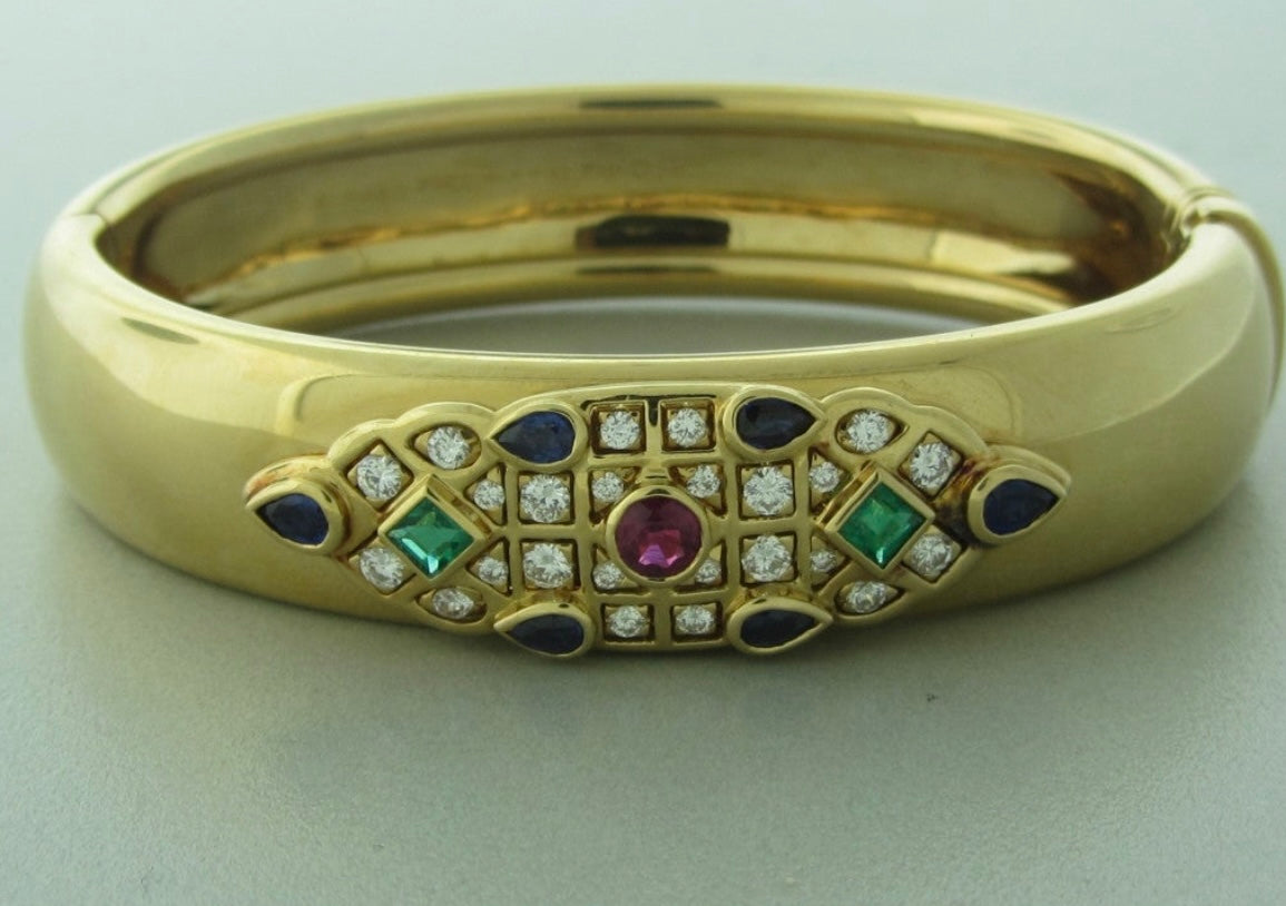 Cartier Gem-set and Diamond 18K Gold "Byzantine" Bangle Bracelet