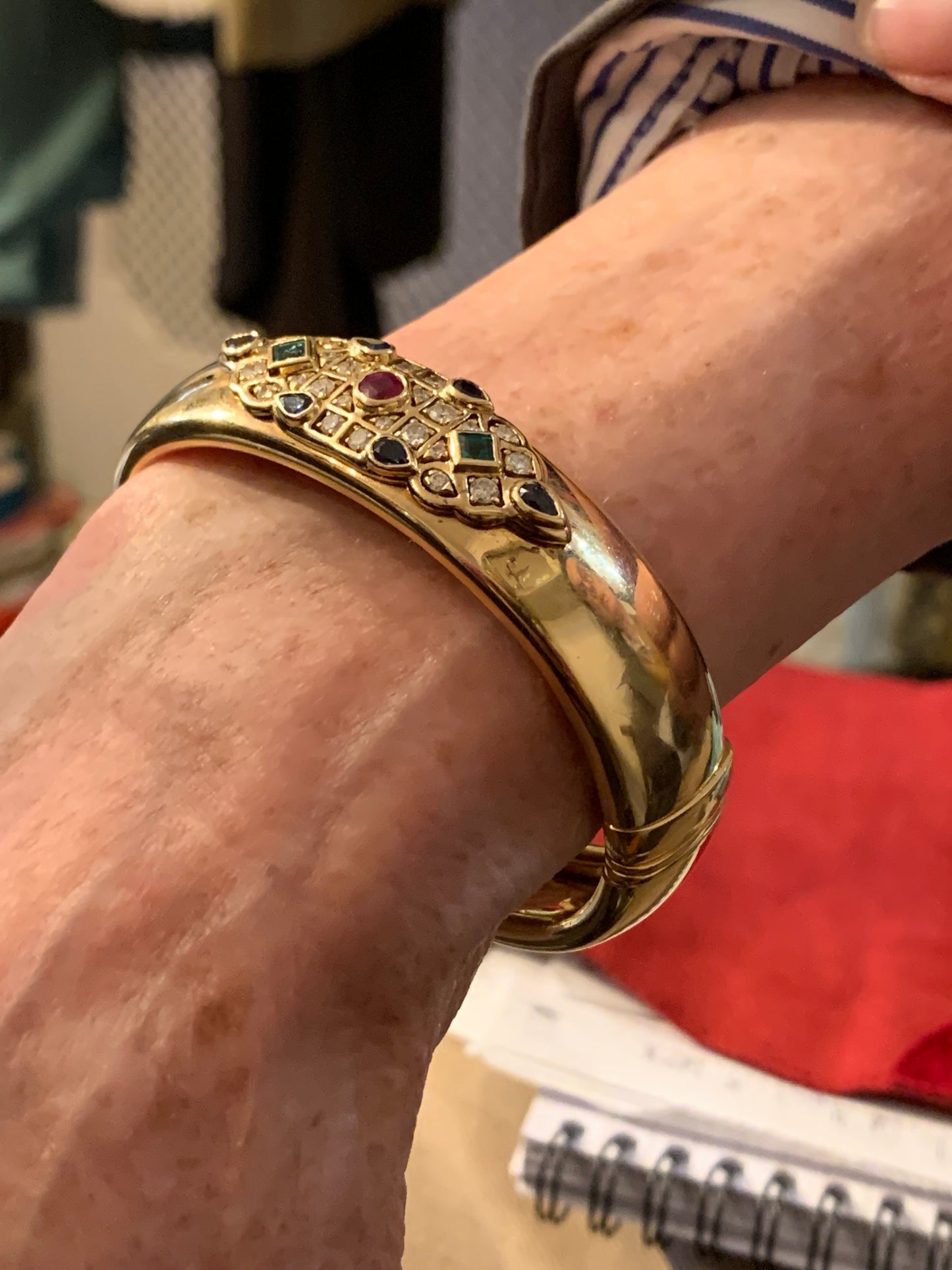 Cartier Gem-set and Diamond 18K Gold "Byzantine" Bangle Bracelet