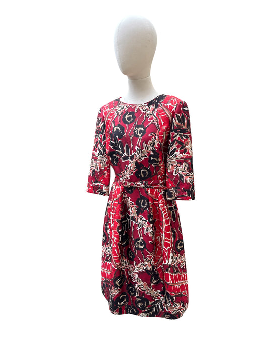 Red black silk Oscar de la Renta knee length dress