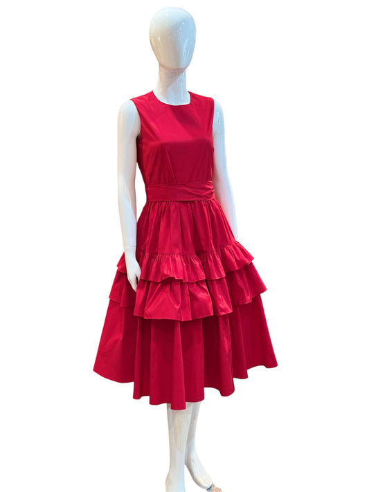Red Carolina Herrera satin ruffle dress SALE