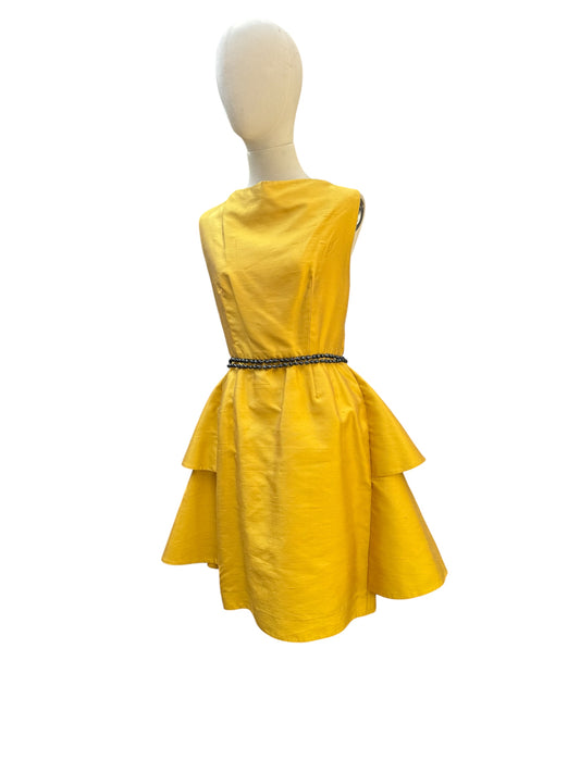 Vintage yellow satin peplum Oscar de la Renta dress