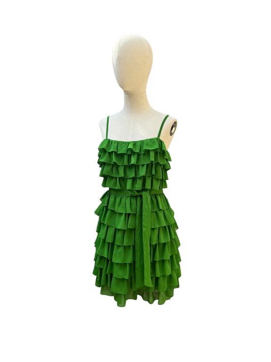 Green layered frill short dress
