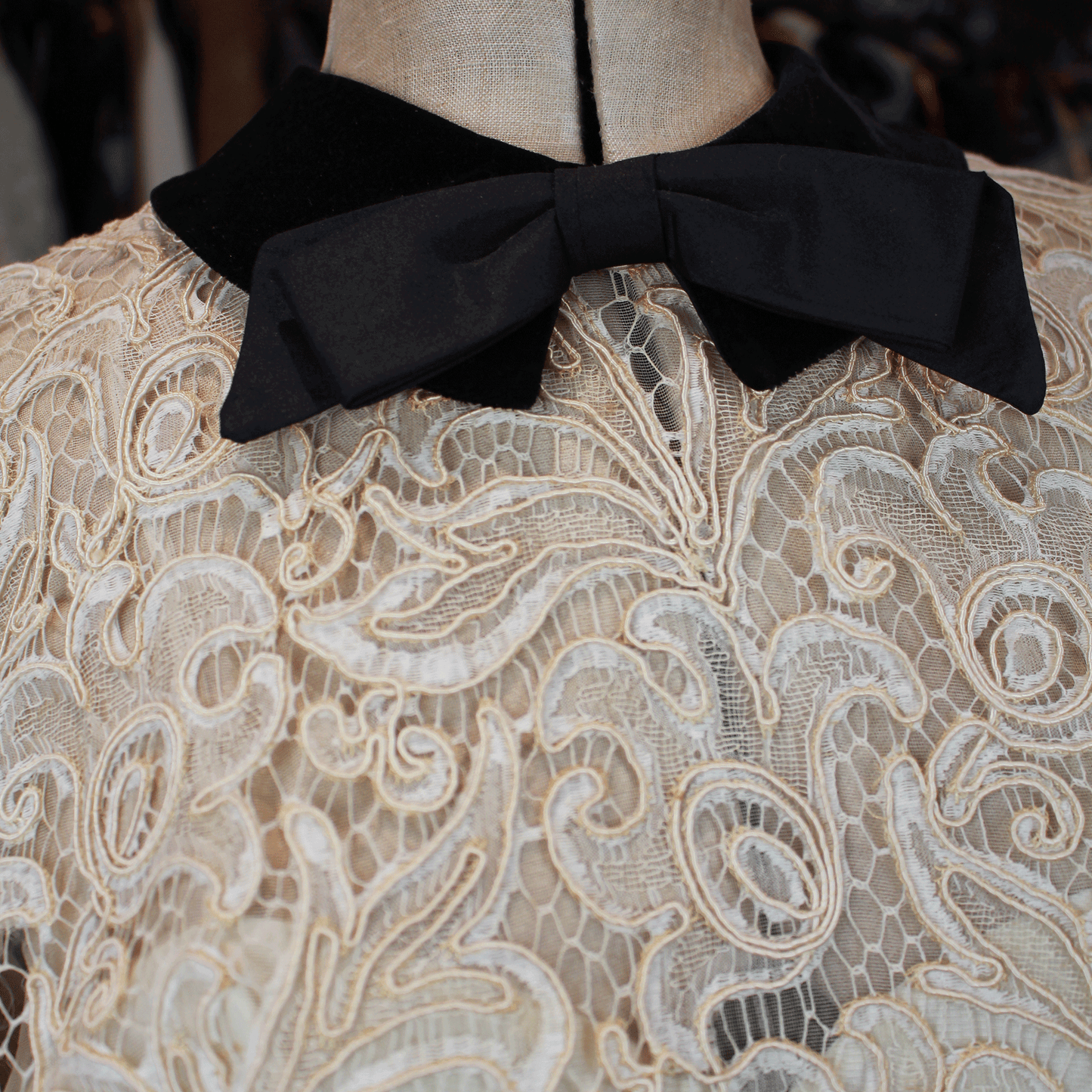Christian Dior 1950s New Look Dress In Black satin and cream Lace