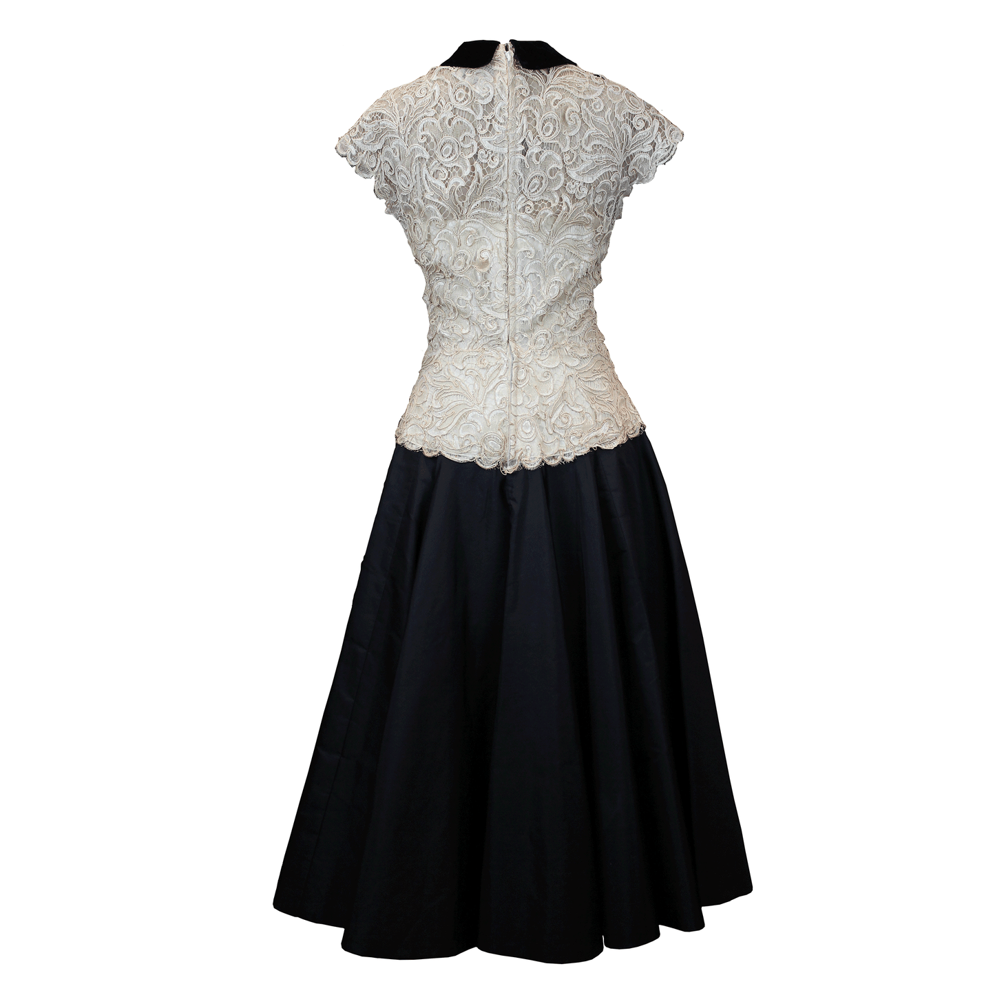 Christian Dior 1950s New Look Dress In Black satin and cream Lace