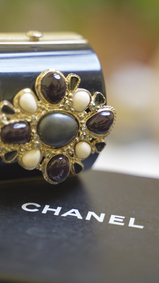 Vintage CHANEL Black Maltese Cross Cuff Bracelet 2008